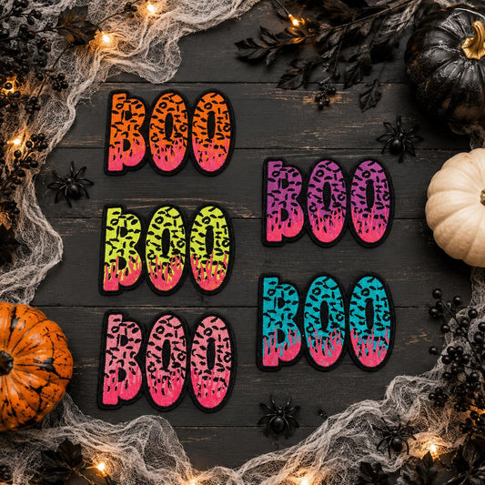 Colorful Leopard BOO Halloween Embroidered Patch