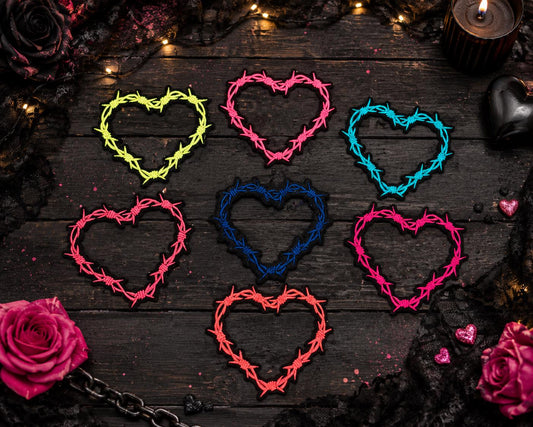 Neon Barbed Wire Heart Embroidered Patch