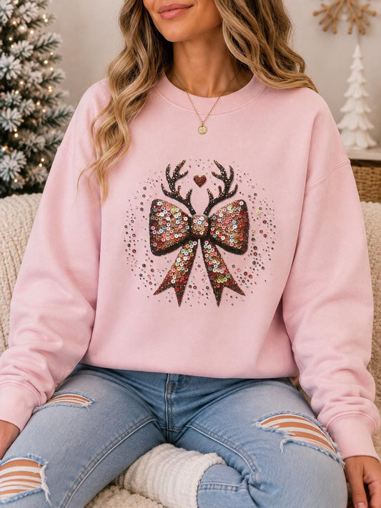 Glitter Reindeer Antler Bow Screen Print Transfer