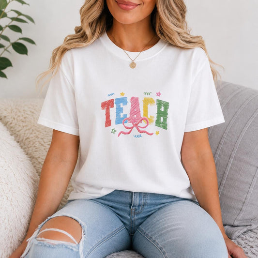 Colorful TEACH Teacher Glitter Screen Print Transfer
