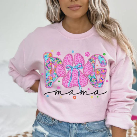 Dog Mama Pink Floral Glitter Screen Print Transfer