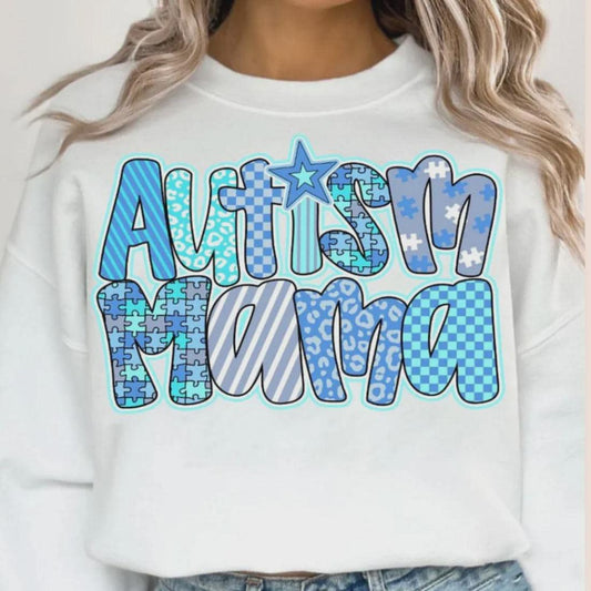 Autism Mama Glitter Screen Print Transfer