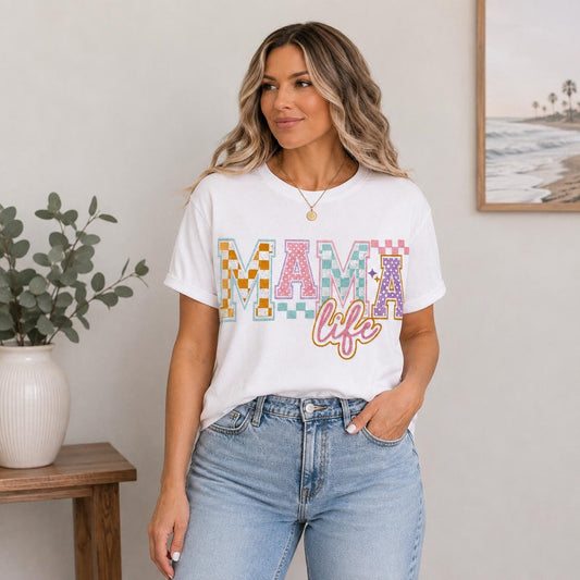 Mama Life Retro Pastel Glitter Screen Print Transfer