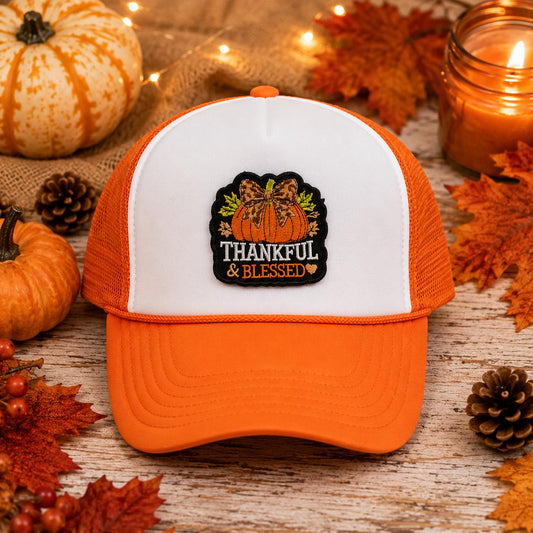 Thankful & Blessed Pumpkin Embroidered Patch