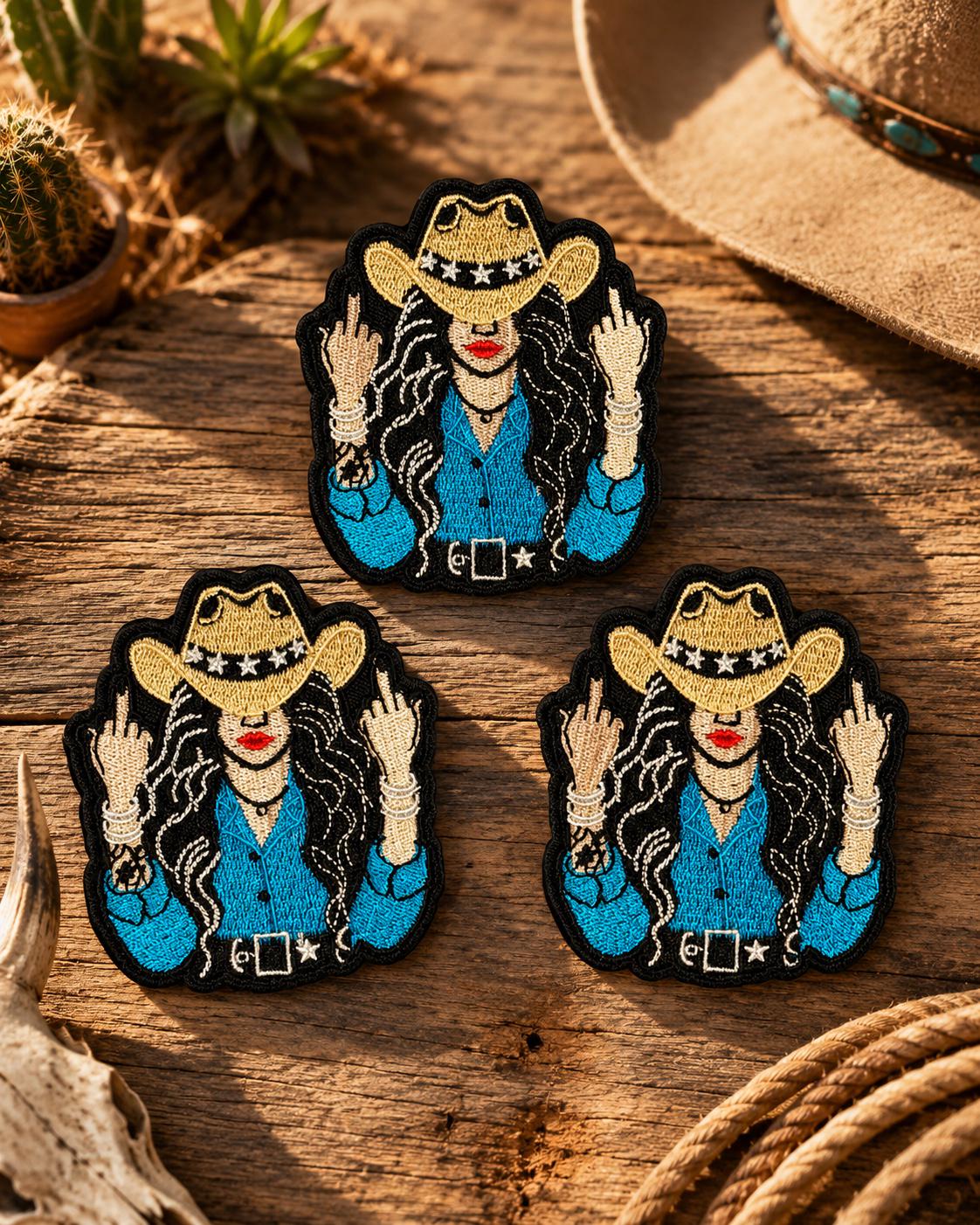 Funny Rebel Cowgirl Embroidered Iron-On Patch
