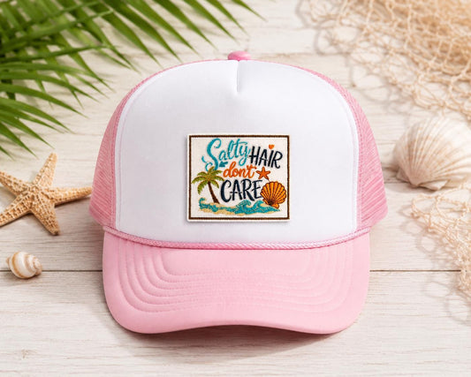 Salty Hair Don't Care Embroidered Iron-On Patch