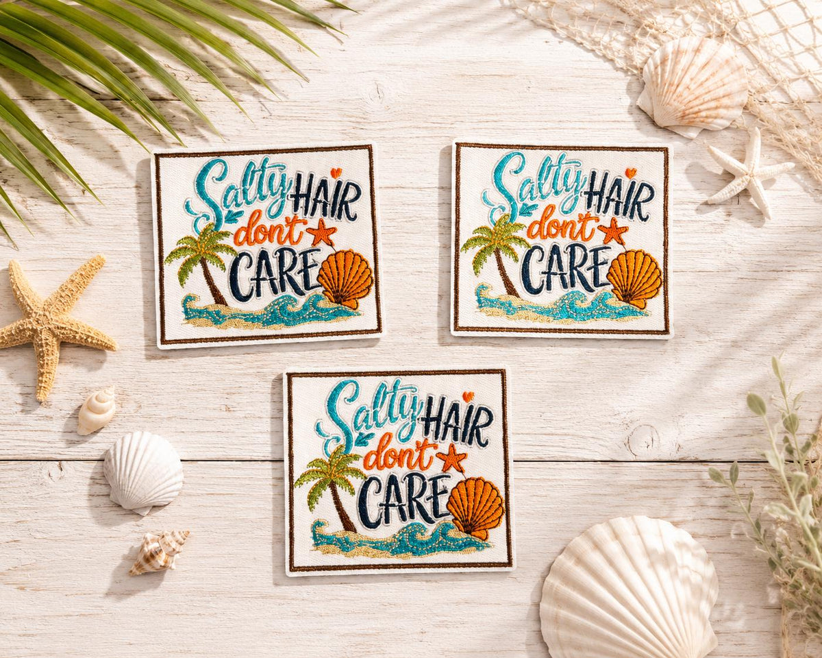 Salty Hair Don't Care Embroidered Iron-On Patch