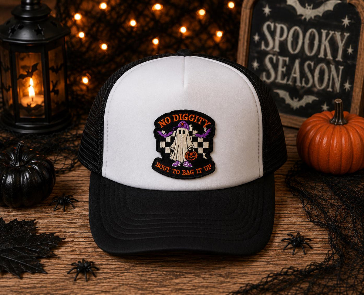 No Diggity Bout to Bag It Up Halloween Ghost Embroidered Patch