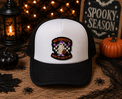 No Diggity Bout to Bag It Up Halloween Ghost Embroidered Patch