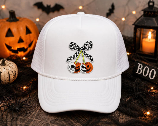 Halloween Skull Pumpkin Cherries Patch
