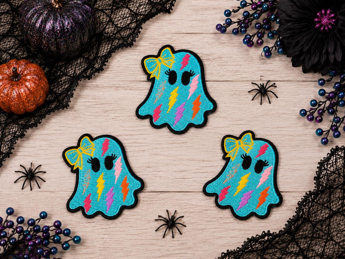 Colorful Lightning Bolt Ghost Bow Embroidered Patch