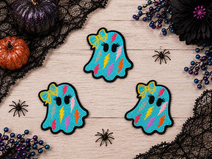 Colorful Lightning Bolt Ghost Bow Embroidered Patch