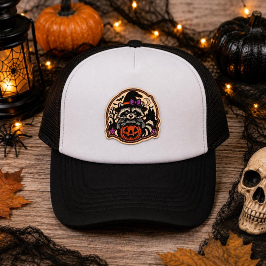 Halloween Raccoon Witch Pumpkin Patch