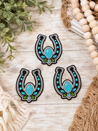 Turquoise Horseshoe Embroidered Patch