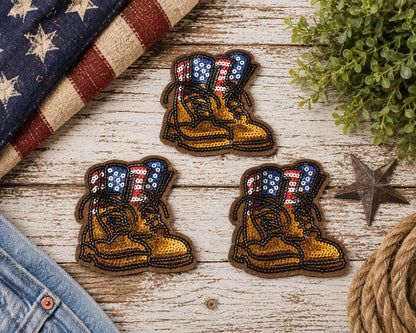 Patriotic Cowboy Boots Sequin Patch