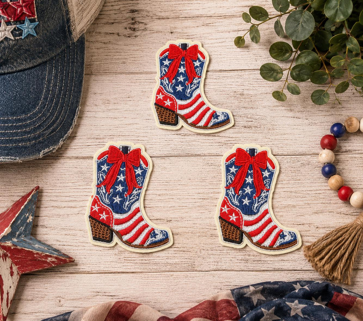 Patriotic Cowboy Boot Embroidered Patch