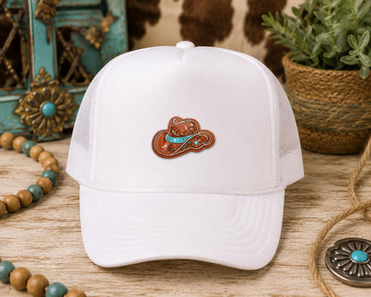 Western Cowboy Hat Embroidered Leather Patch