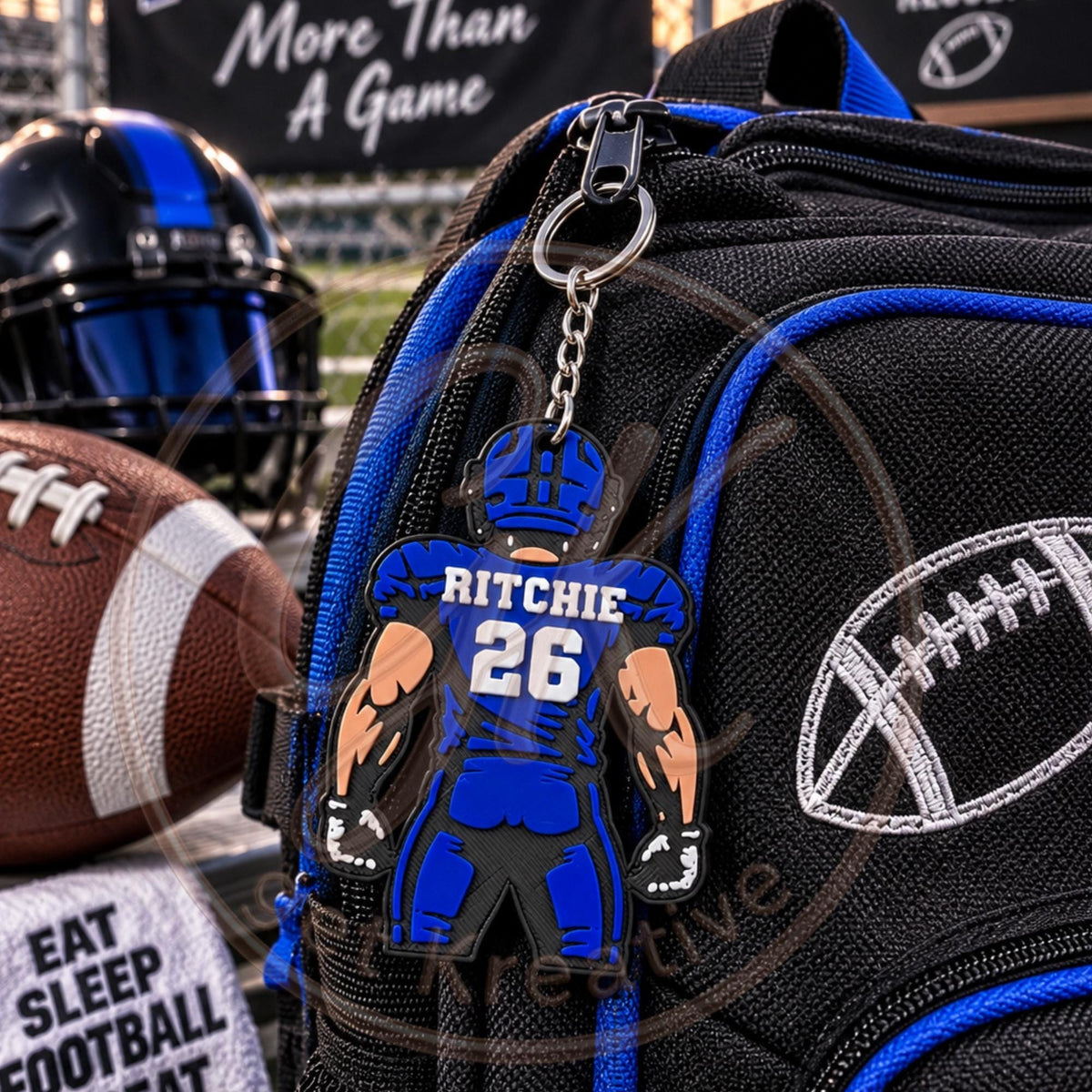 Personalized Football Player Keychain | Custom Name & Number Backpack Tag | 3D Printed Football Bag Tag | Football Team Gift