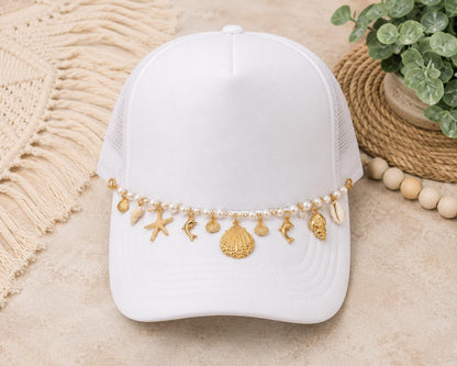 Gold Seashell & Pearl Hat Chain