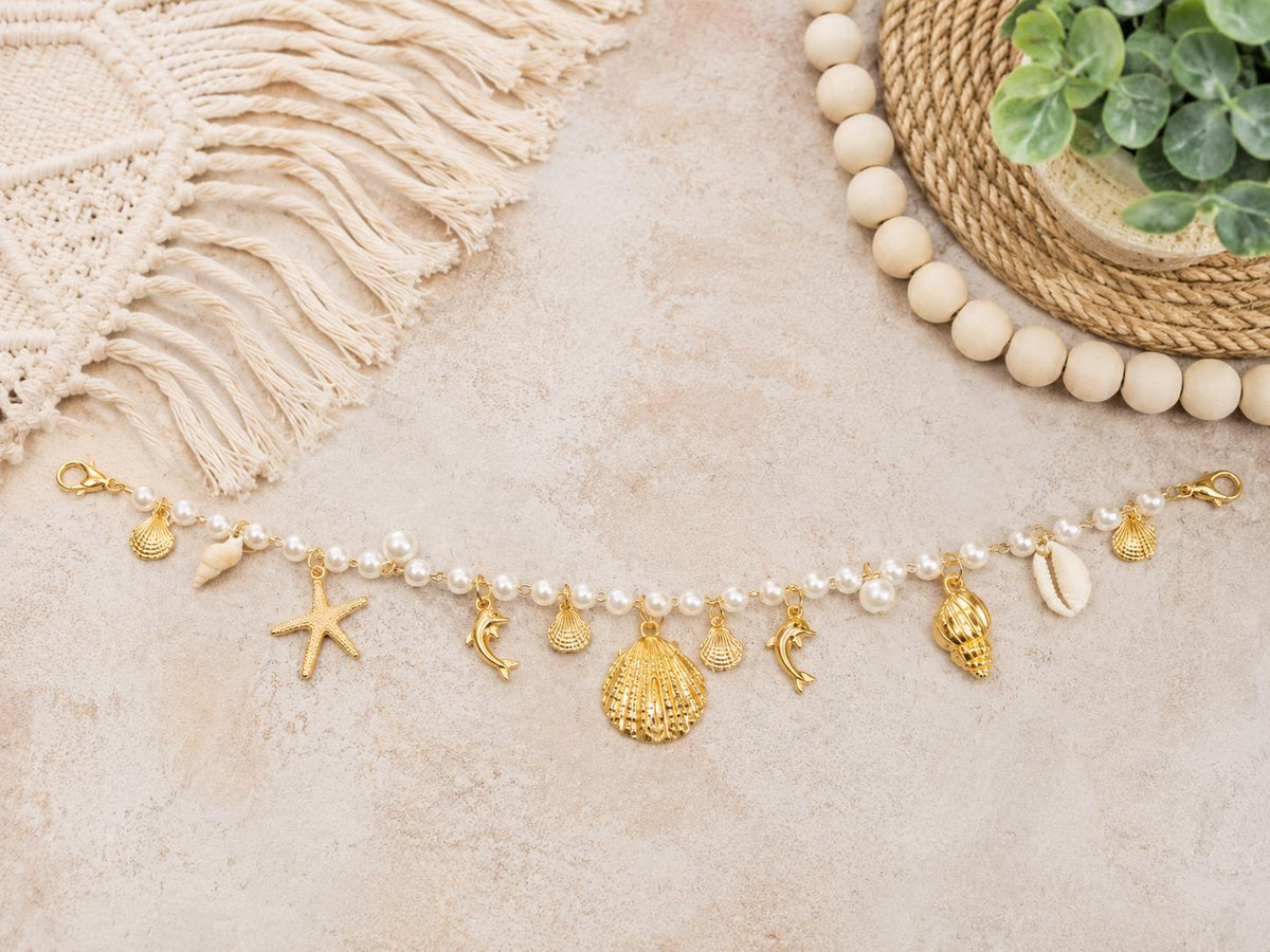 Gold Seashell & Pearl Hat Chain