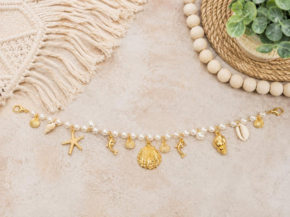 Gold Seashell & Pearl Hat Chain