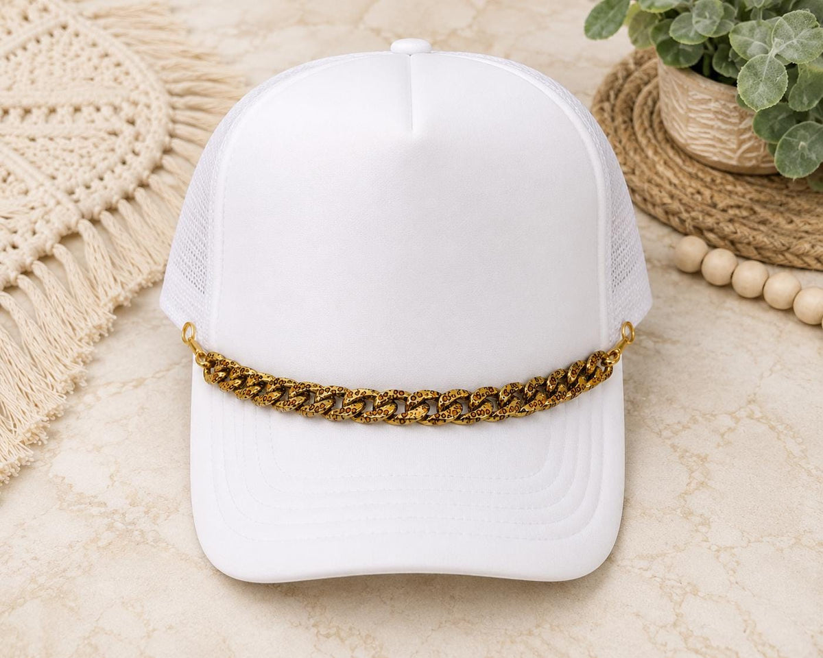 Leopard Print Gold Hat Chain
