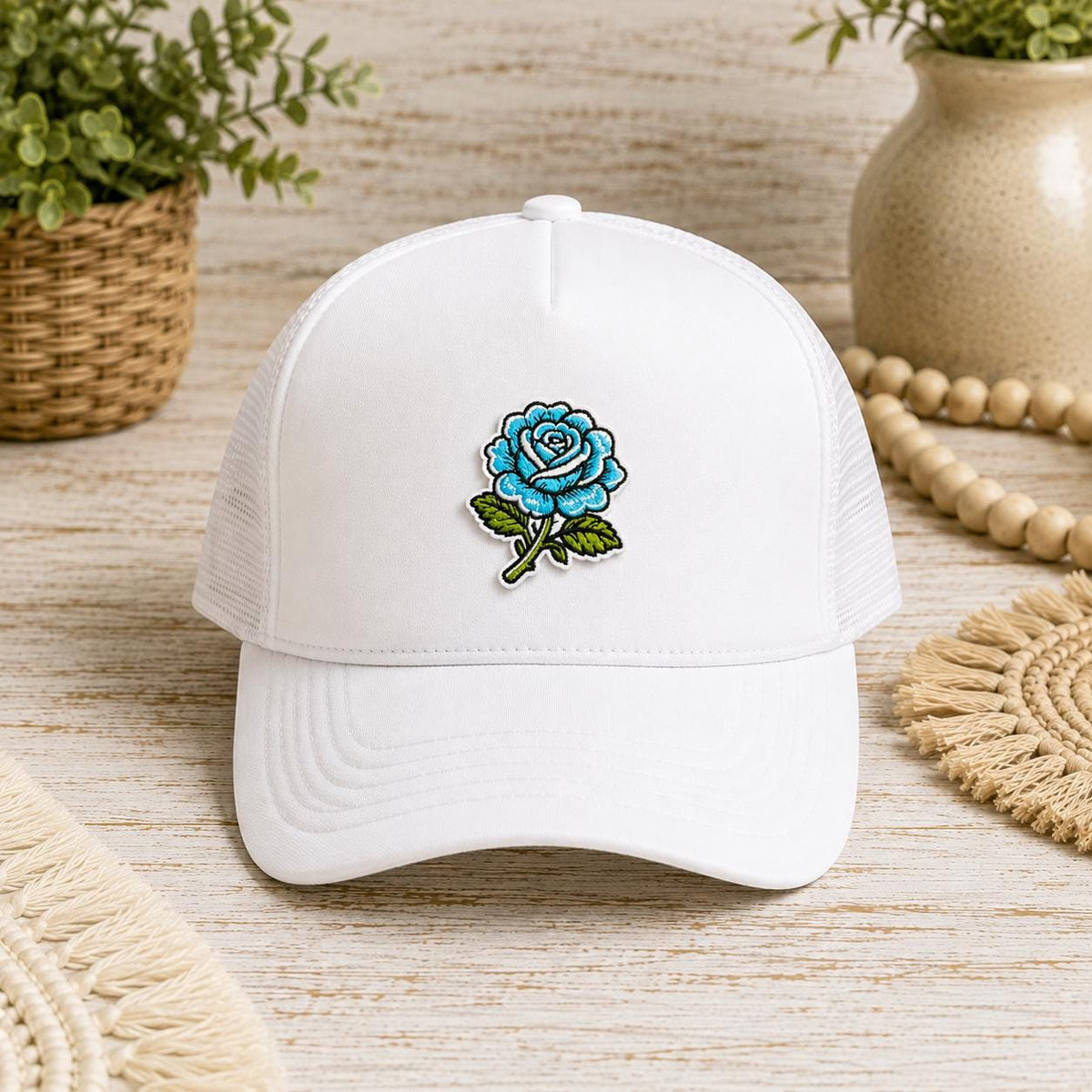Turquoise Blue Rose Embroidered Patch