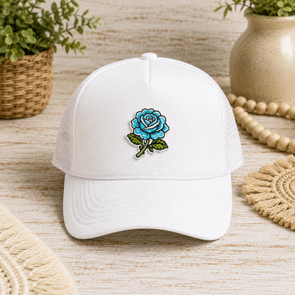 Turquoise Blue Rose Embroidered Patch