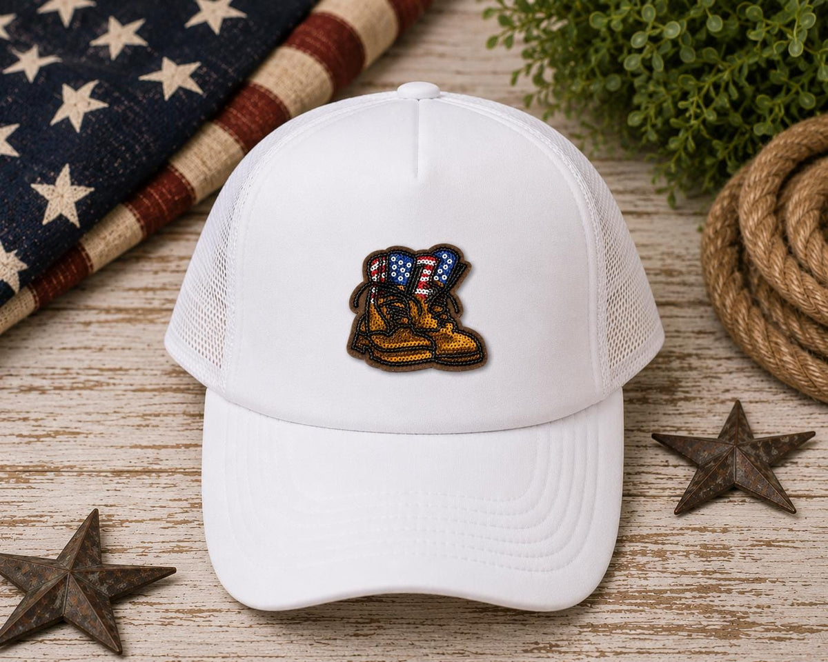 Patriotic Cowboy Boots Sequin Patch