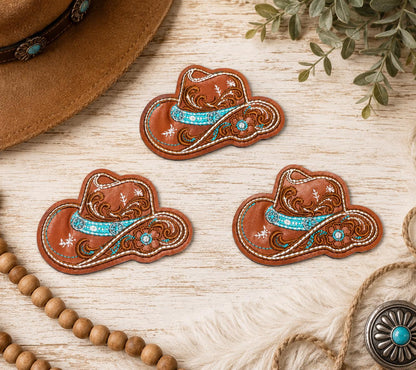 Western Cowboy Hat Embroidered Leather Patch