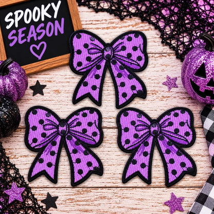 Purple Polka Dot Bow Halloween Patch