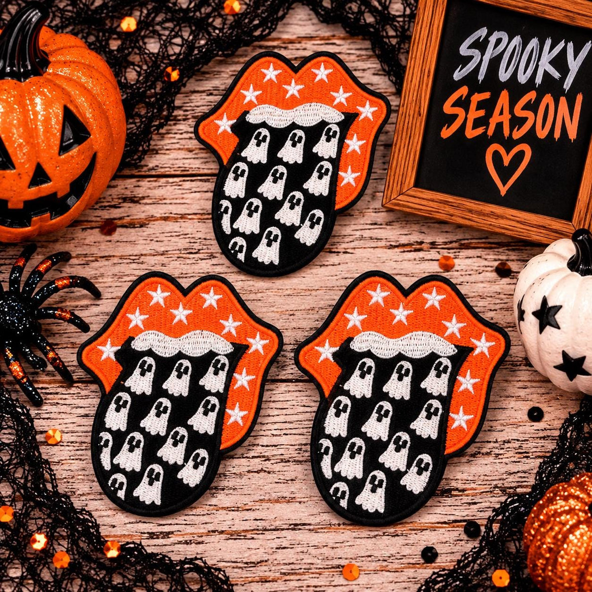 Spooky Ghost Lips Halloween Patch