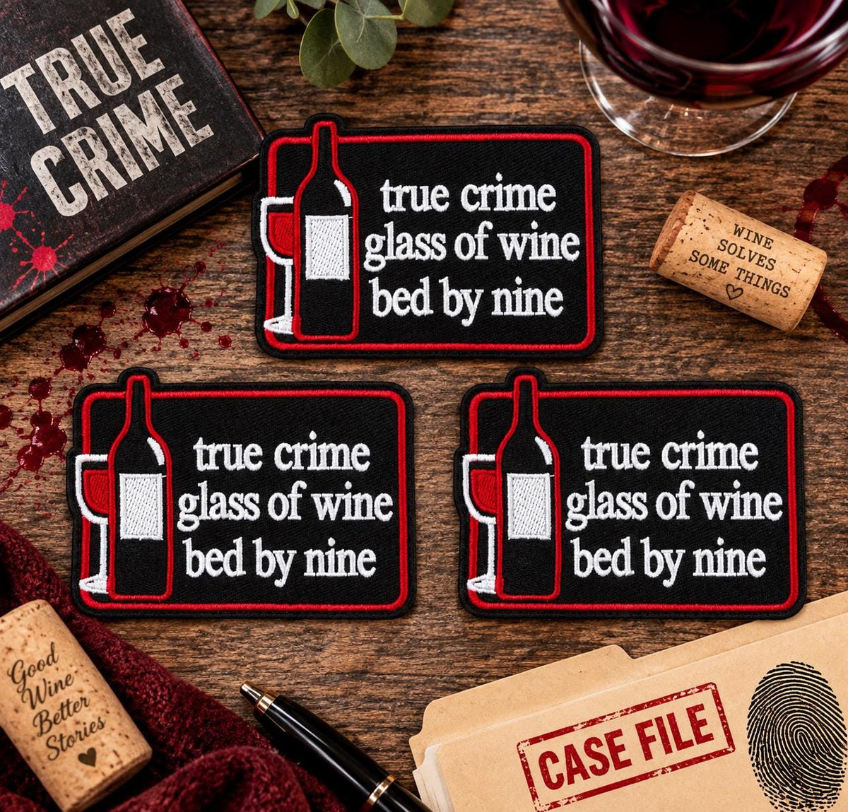 True Crime Glass of Wine Bed by Nine Embroidered Patch