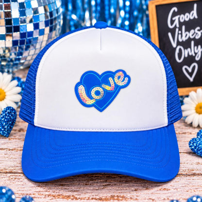 Blue Sequin Love Heart Patch