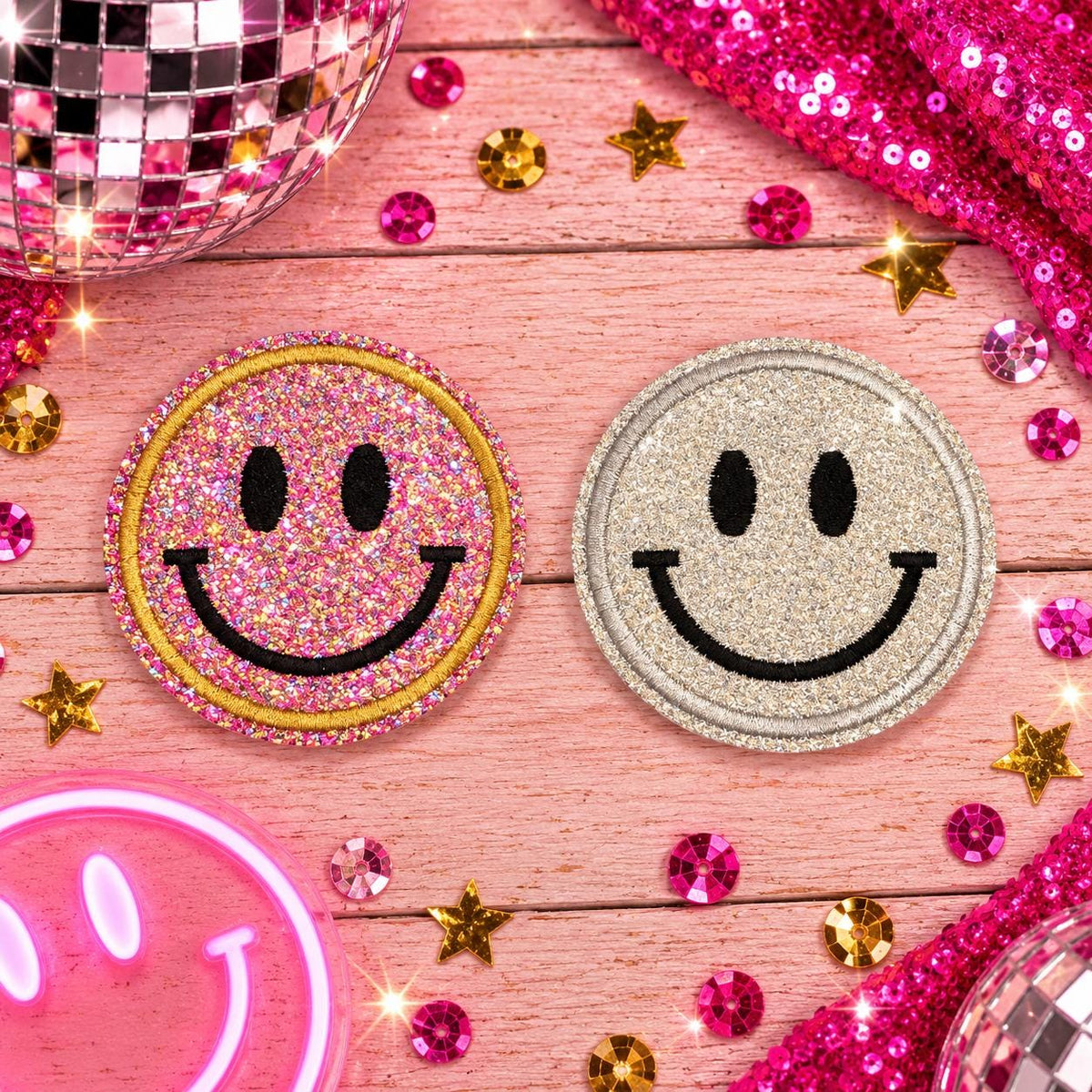 Glitter Smiley Face Patches