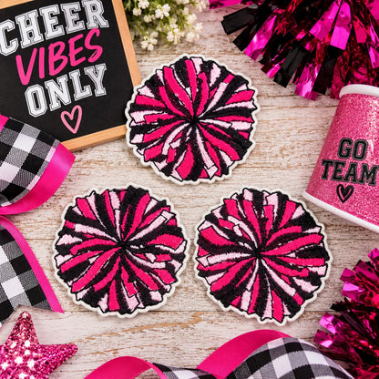 Pink Black Cheer Pom Pom Iron-On Patch