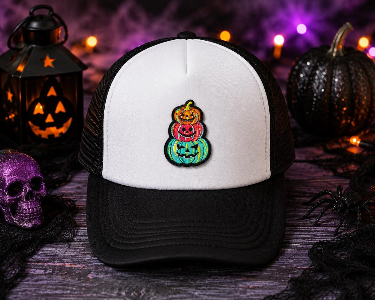 Colorful Stacked Jack O Lantern Pumpkin Patch