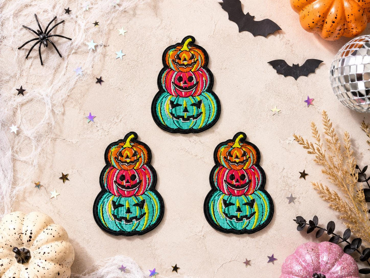 Colorful Stacked Jack O Lantern Pumpkin Patch