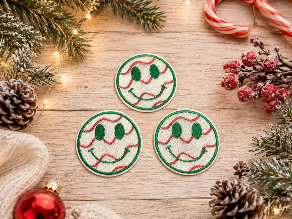 Christmas Smiley Baseball Embroidered Patch