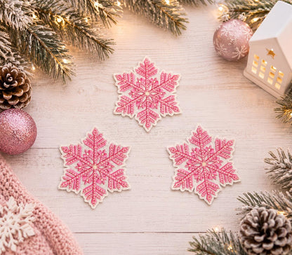 Pink Snowflake Christmas Embroidered Patch
