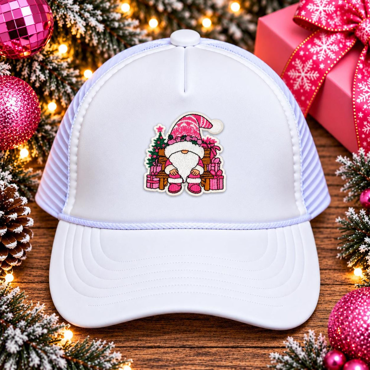 Pink Christmas Gnome Embroidered Patch