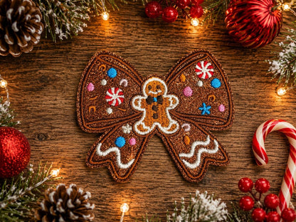 Gingerbread Christmas Bow Embroidered Patch