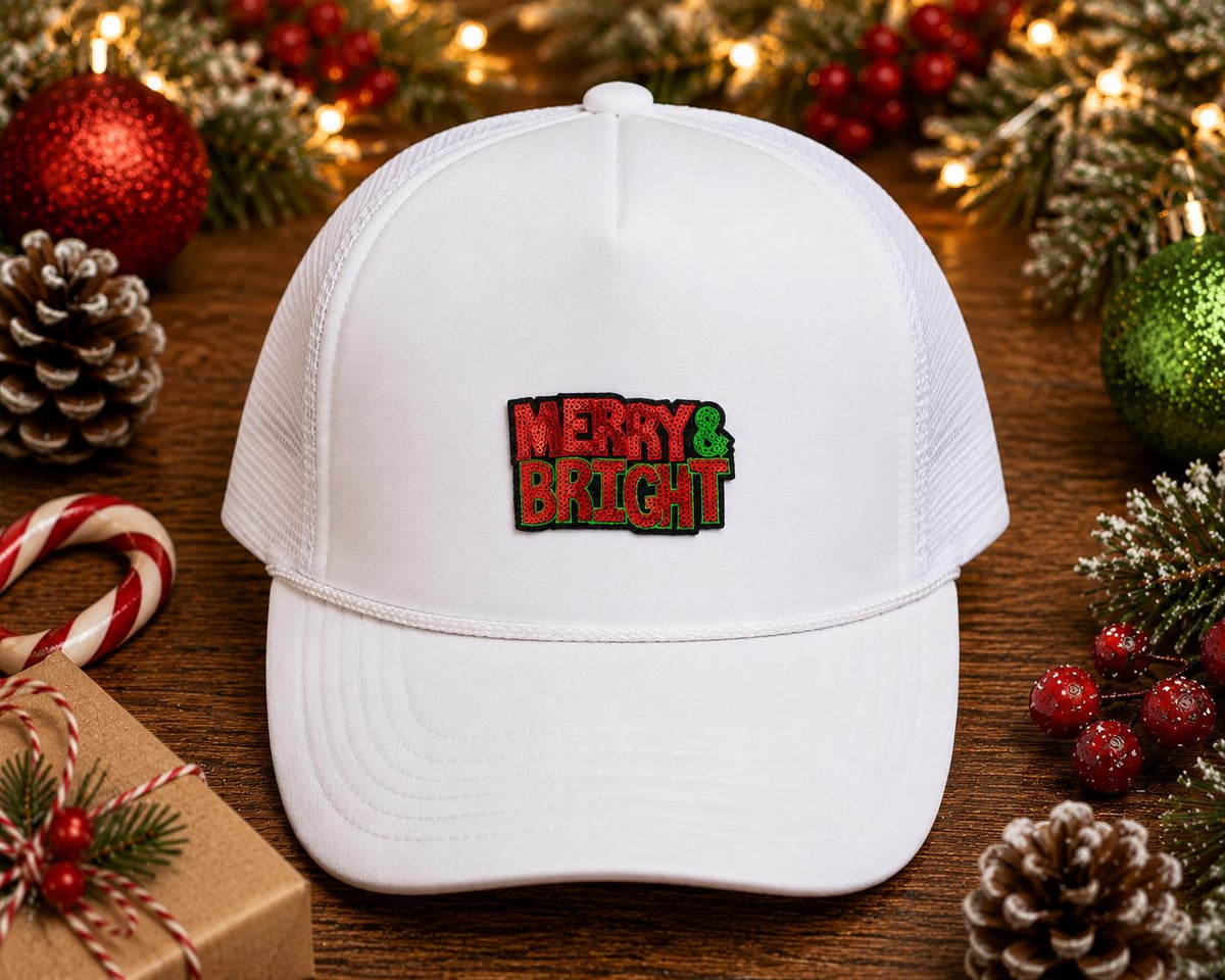 Merry & Bright Christmas Sequin Embroidered Patch