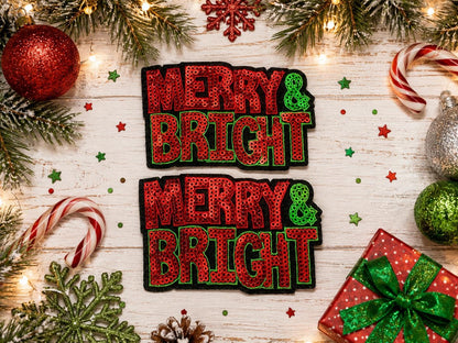 Merry & Bright Christmas Sequin Embroidered Patch