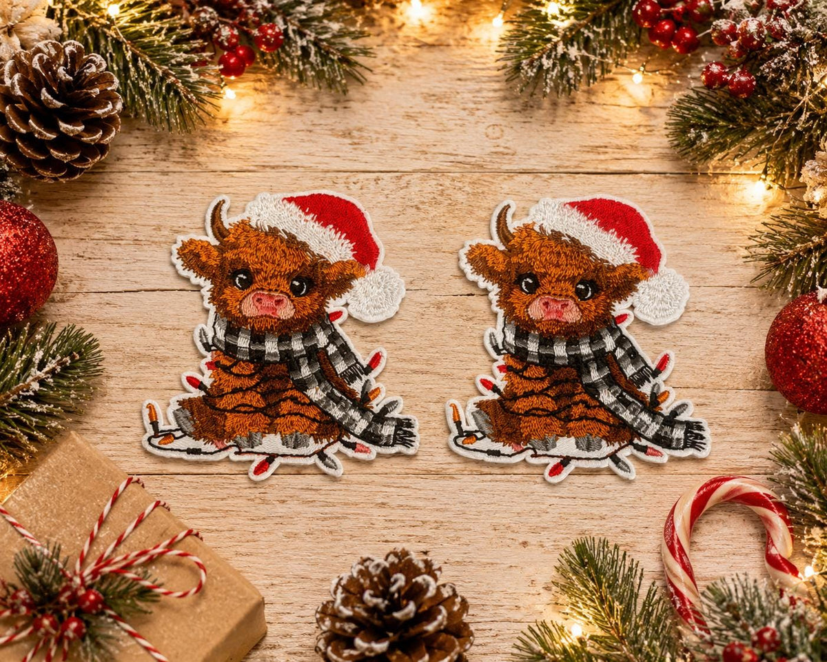 Christmas Highland Cow Embroidered Patch