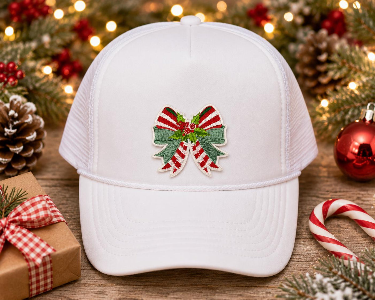 Candy Cane Christmas Bow Embroidered Patch