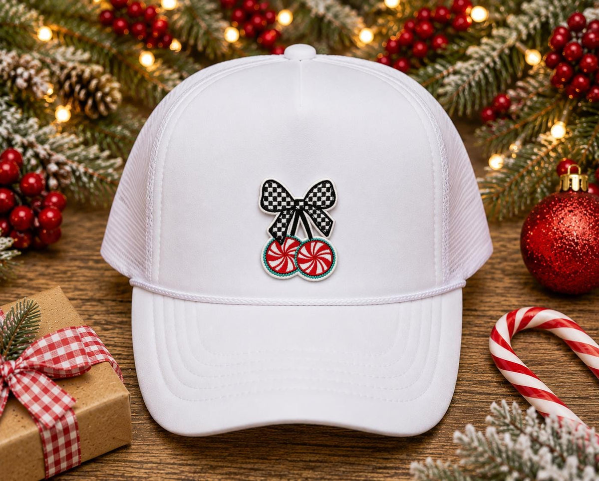 Peppermint Christmas Bow Embroidered Patch