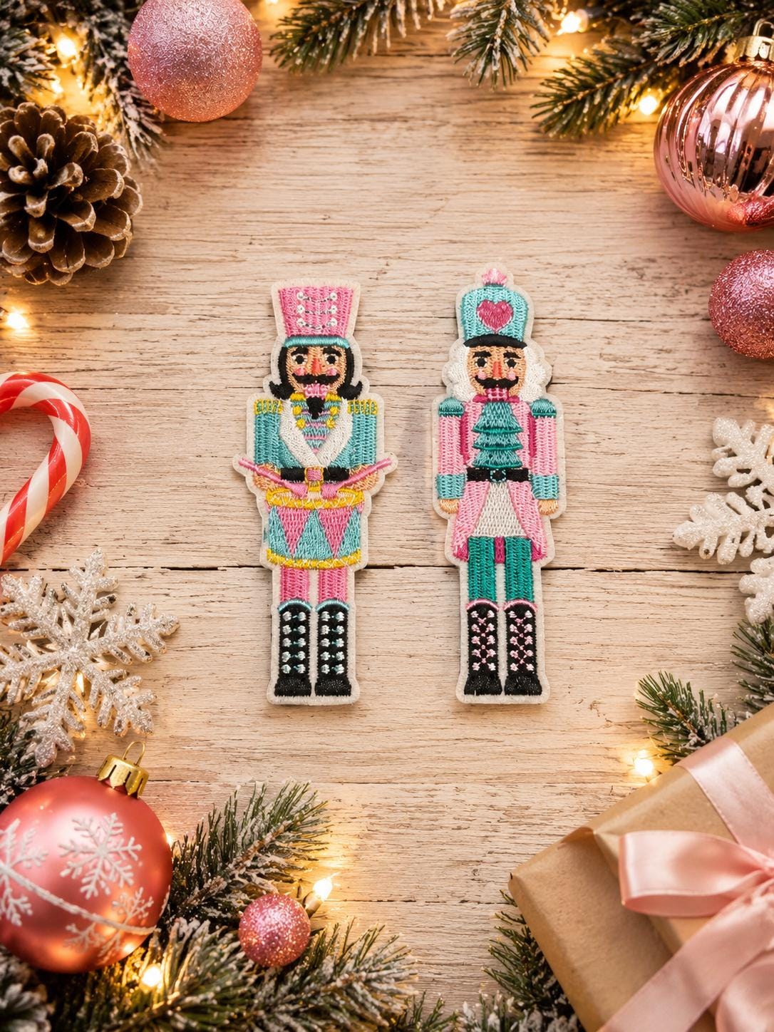 Pink & Teal Nutcracker Christmas Embroidered Patches