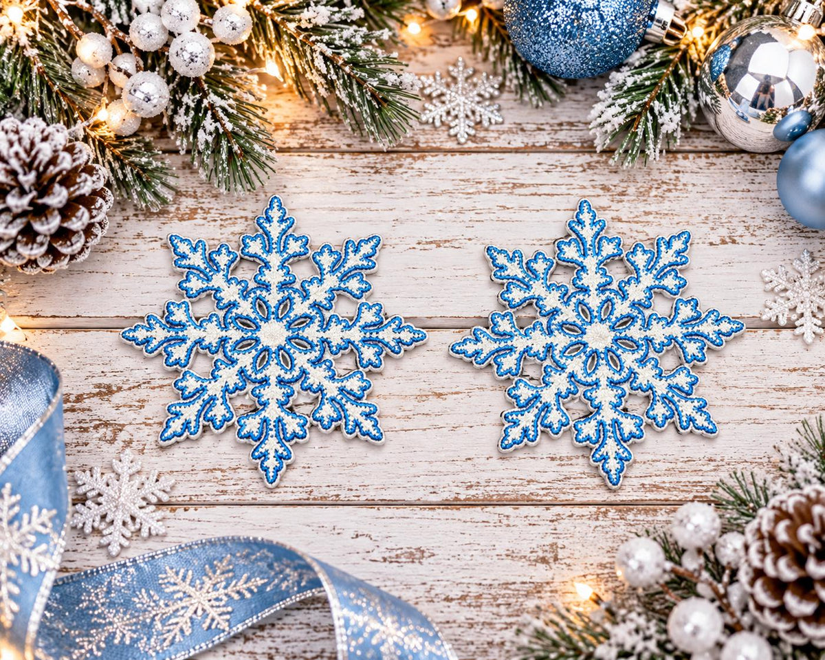 Blue & White Snowflake Embroidered Patch