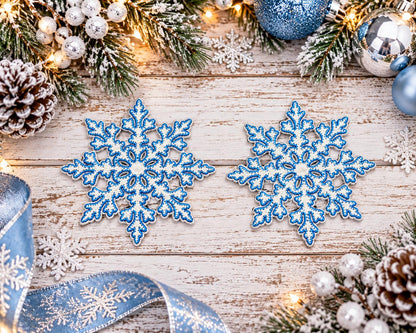 Blue & White Snowflake Embroidered Patch